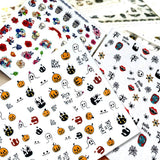 9 Sheets Halloween Nail Art Stickers, Yomiie 3D DIY Nail Decals Manicure Self Adhesive Decoration for All Saint's Day Party Include Pumpkin Bat Skull Ghost Witch Spider for Women Girls