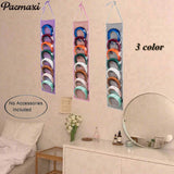 Women Padded Headbands Storage Organizer, Lady Hair Hoop Holder with 8 PVC Clear Pockets, Hanging Hair Clasp Rack Display Stand. (pink)