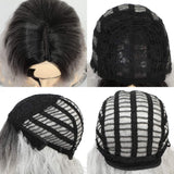 Curly Wavy Wig Short Wigs for Women's Charming Synthetic Cosplay Party Gray Bob Wig Fluffy Natural Wavy Hair Wigs for Girls (Ombre grey)