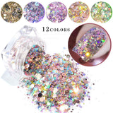 12 boxes Colorful Christmas Glitter Powder Dust Nail Art Glitter Powder Tips Decoration Festival Glitter Cosmetic Face Hair Body Art Glitter Nail Art