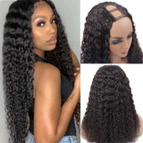 U Part Wigs Human Hair Wigs for Black Women Brazilian Deep Curly Wigs Human Hair Glueless Full Head Clip in Half Wig U Shape Wig 150% Density Natural Color