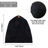 Satin Lined Hair Cover Sleep Cap - Adjustable Stay on No Fading Slouchy Skull Night Sleeping Beanie for Frizzy Natural Curly Hair Protection - Solid Black