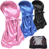 3PCS Silky Durags Pack for Men Waves, Satin Doo Rag, Award 1 Wave Cap,B