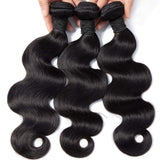 Misoun Hair Unprocessed Brazilian Virgin Hair Body Wave 3 Bundles Virgin Human Hair Extensions Weft Natural Black Color (100+/-5g)/pc Can be Dyed and Bleached 18 18 18