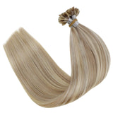 LaaVoo Blonde U Tip Hair Extensions Highlight Human Hair Hot Fusion Pre Bonded U Tips Fusion Hair Extensions Ash Blonde Highlight Light Blonde Keratin Utips Real Hair Extensions Straight 18”/50g/50s