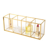 Feyarl Gold Glass Makeup Brush Holder Storage Container Ring Earring Holder Clear Glass Decorative Pen Pencil Holder Beauty Display