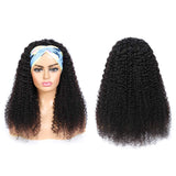 Headband Wig for Black Women, Curly Weave Human Hair Wigs 1 Piece, 100% Unprocessed Hair None Lace Front Wigs with Headband, Afro Kinky Curly Curl Natural Black Wig (20", 1B, Curly)