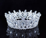 Stunning Mid-size Full Round Crown White Clear Austrian Crystal Rhinestone Beauty Queen Princess Hair Tiara Jewelry Silver Parade Costume Headband Veil Headpiece Prom Pageant Bridal T1927