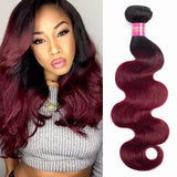 FEEL ME 1b/99j Ombre Brazilian Hair Bundles Body Wave Unprocessed Virgin Hair Extension Black to Burgundy Red Ombre Weave Human Hair Bundles(16inch)