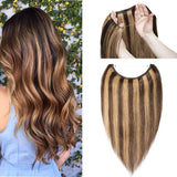 Hidden Invisible Crown Human Hair Extension Highlight One Piece Secret Miracle Wire in Hairpieces Highlight Remy Hair Translucent Fish Line Headband 60g 16'' #4P27 Medium Brown mix Dark Blonde