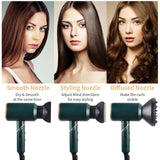 Ionic Hair Dryer, GooDGo 1800W Professional Blow Dryer with Powerful AC Motor, Green Foladable Hairdryer with 2 Nozzles and 1 Diffsuer for Home, Travel, Salon and Hotel