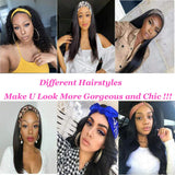 Headband Wigs for Black Women Straight Human Hair Wigs Glueless None Lace Front Wigs Half Wigs for Black Women Natural Color (20 inch)