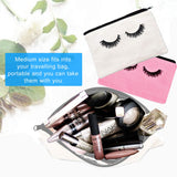 10 Pieces Eyelash canvas makeup bags - Kcddumk Cosmetic Bags Travel Pouches Toiletry Bag Cases with Zipper for Women and girls (Beige and Pink)