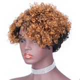 Short Curly Human Hair Wig 8 Inches Black to Golden Ombre Brazilian Virign wigs Women(T1/27#)