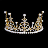 Faux Pearl Clear White Austrian Crystal Rhinestone Hair Tiara Crown Headband Birthday Princess Queen Cake Topper Bridal Pageant Jewelry Wedding T12105 Gold Plated