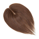 Clip in Topper for Women 120% Density Remy Human Hair Silk Base Top Hairpieces Replacement Crown Wiglet 27g Short Straight 6''/6inch #4 Medium Brown