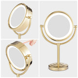 GURUN 8.5-Inch Tabletop Double-Sided LED Lighted Make-up Mirror with 10x Magnification,Gold Finish M2208DJ(8.5in,10x)