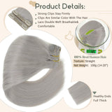 Vivien Clip in Hair Extensions Human Hair, 18 inch Grey Blonde Clip in Remy Hair Extensions 120g 7pcs, Double Weft Full Head Hair Extensions Clip in Human Hair