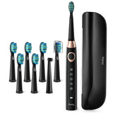 Electric Toothbrush for Adults with Powerful Sonic Cleaning - Whitening Toothbrushes with Smart Timer, 5 Modes, 8 Brush Heads & A Travel Case, Dentist Recommended Rechargeable Sonic Toothbrushes Black