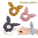 12 Pieces Hair Scrunchies Rabbit Bunny Ear Bow Bowknot Scrunchies Bobbles Elastic Hair Ties Ropes Ponytail Holder Accessories for Women Girls (Wave Point)