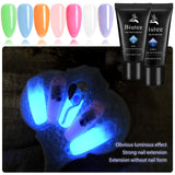 SEISSO Glow in The Dark Poly Nail Gel Kit, 7 Colors Night Glow Nail Extension Gel Enhancement Starter Gel with Slip Solution All-in-One Builder Gel for Beginners Nail Arts Manicurist