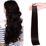 Maxfull Darkest Brown Tape In Remy Hair Extensions, Silicon Glue In Semi-permanent Hair Extensions, 20pcs, 14inch, 50g