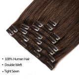 Clip in Hair Extensions Real Human Hair Double Weft 16" Dark Brown Clip on Hair Full Head Brazilian Virgin Soft Silky Straight Remy Hair Extensions 8Pcs 20 Clips/Lot 120g