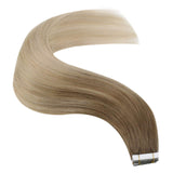 YoungSee Tape in Extensions Balayage Human Hair Platinum Blonde Mixed Light Brown Ombre Tape in Hair Extensions Human Hair 18 Inch 20pcs 50g