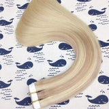 HIKYUU 18inch 40g/20pcs Invisible Seamless Skin Weft Tape in Balayage Hair Extensions Human Hair Nordic Honey Blonde Ombre to Blonde Highlights with Blonde