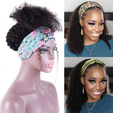 Curly Headband Wig Human Hair Headband Wigs Glueless None Lace Front Afro Wig Kinky Curly Brazilian Human Hair Wigs for Black Women Wear and Go Wigs Head Scarf Half Wig (22 Inch)