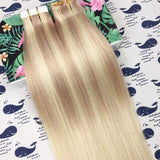 HIKYUU 18inch 40g/20pcs Invisible Seamless Skin Weft Tape in Balayage Hair Extensions Human Hair Nordic Honey Blonde Ombre to Blonde Highlights with Blonde