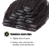 Benehair Double Weft Clip In Human Hair Extensions Kinky Curly for Black Women Afro Coil 3B 3C Clip On Thick Brazilian Hair 14 inch Natural Black #1B 8pcs 18 Clip ins 14"=110g
