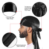 Vidsel 3Pcs Headwraps Silky Durags for Men with 1 Wave Cap,Black Wave Durag