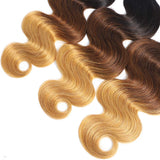 Misoun Ombre Brazilian Virgin Hair Body Wave Ombre Human hair 3 Tone T1B/4/27 Color, One Bundle Pc Weave Ombre Brazilian Hair Extension Weft (T1B/4/27,18Inch)