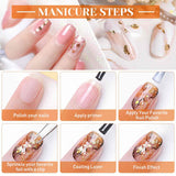 Nail Gems and Rhinestones, Thrilez 4 Boxes Nail Art Rhinestones with 120 Pcs AB Crystal Nail Jewels Diamonds, 1728 Pcs Flatback Nail Rhinestones and 12 Pots Foil Flakes Glitter for Acrylic Nails