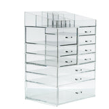 Cq acrylic Extra Large 8 Tier Clear Acrylic Cosmetic Makeup Storage Cube Organizer with 10 Drawers. The Top of The Different Size of The Compartment Suitable for Storing Lipstick and Makeup Brush