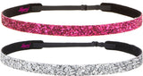 Hipsy 2pk Women's Adjustable NON SLIP Skinny Bling Glitter Headband Silver Duo Pack (Silver & Hot Pink)