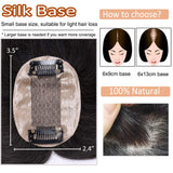 20 Inch Human Hair Clip in Toppers for Women Thin Clip on Crown Top Hairpiece Silk Base Natural Toupee for Thinning Hair #2 Dark Brown