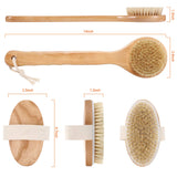 Two-Piece Brush Set, Long Brush and Oval Brush.Body Bath Brush for Wet or Dry Brushing with 100% Natural Boar Bristle Brush - Body Scrub Brush Wooden Massage Brushing Dry Remove Dead Skin.