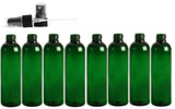 4 Ounce PET BPA-Free Plastic Empty Refillable Cosmo Round Bottles With Black Ribbed Fine Mist Spray Cap (Pack of 8) (Green)