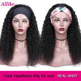 Allike Headband Wigs Human Hair Wigs for Black Women 9A Brazilian Human Hair Curly Wigs Glueless Half Wig with Headband Attached 150% Density Natural Color(22 Inch)