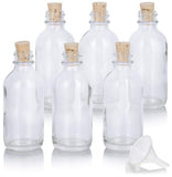 2 oz Clear Glass Boston Round Bottle with Cork Stopper Closure (6 Pack) + Funnel