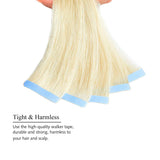 DILUSILK Tape in Hair Extensions Human Hair 100% Remy Hair 20pcs 50g Seamless Skin Weft 22 inch #60 Platinum Blonde