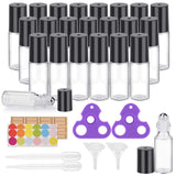 Essential Oil Roller Bottles 24 Pack Clear 5ml Glass Roller Bottles (96 Pieces Labels, 2 Opener, 4 Funnels, 4 Dropper) Roller Balls for Essential Oils, Roll on Bottles