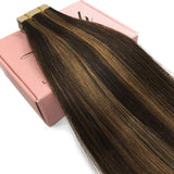 Labeh 14 inch Tape in Human Hair Extensions Ombre Dark Brown Highlighted Light Brown 20 Pieces 50g Per Pack Remy Human Hair Double Sided Tapes in Hair Extensions
