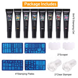 Stamping Gel Kit, MYSWEETY 8PCS 8ml Nail Art Stamping Gel + 4pcs Stamping Plates + 2pcs Nail Art Scraper + 2pcs Stamper+ 2pcs Anti-overflow Latex, Polish Stamping Kit for Nail DIY Printing