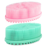HEETA 2-Pack Body Brush for Wet and Dry Brushing, Silicone Bath Brush for Gentle Exfoliating on Softer, Glowing Skin, Gentle Massage with Bath Brush to Improve Your Blood Circulation (Pink & Green)