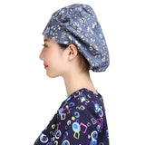 Unisex Bouffant Working Hat Cotton Shower Cap Adjustable Men Women Ponytail Cute Animal Pattern