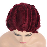 Baruisi Short Curly Nuna Wigs Pixie Wigs for Women Synthetic Finger Wave Hair Wig,Wine Red