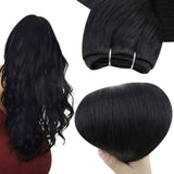Easyouth Hair Extension Wefts Human Hair Bundles Weft Hair Extensions Natural Human Hair Jet Black Color Sew in Weft Hair Extensions 12Inch 70g Short Weft Bundles Hair Extensions